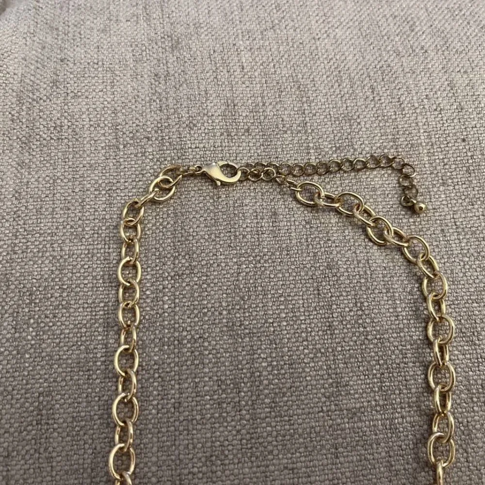 Vintage Gold Color Necklace w/ Rhinestones & Beads